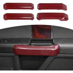 4pcs Car Inner Door Handle Cover Red Carbon Fiber Trim For Ford F150 15-20